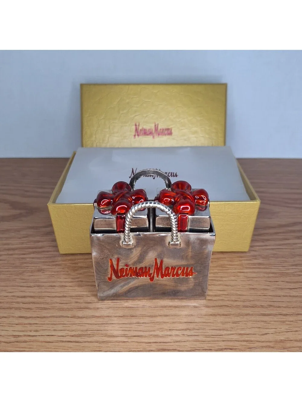 Vintage Neiman Marcus Christmas Gift & Shopping Bag Salt And Pepper Shakers